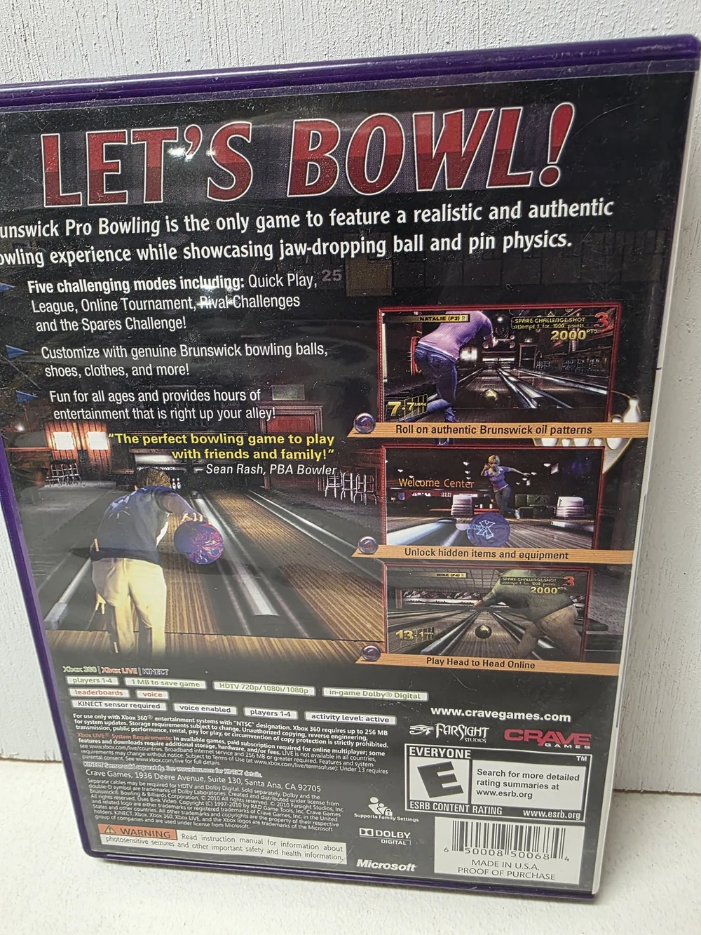 Brunswick Pro Bowling Xbox 360 Kinect Complete CIB Tested Working
